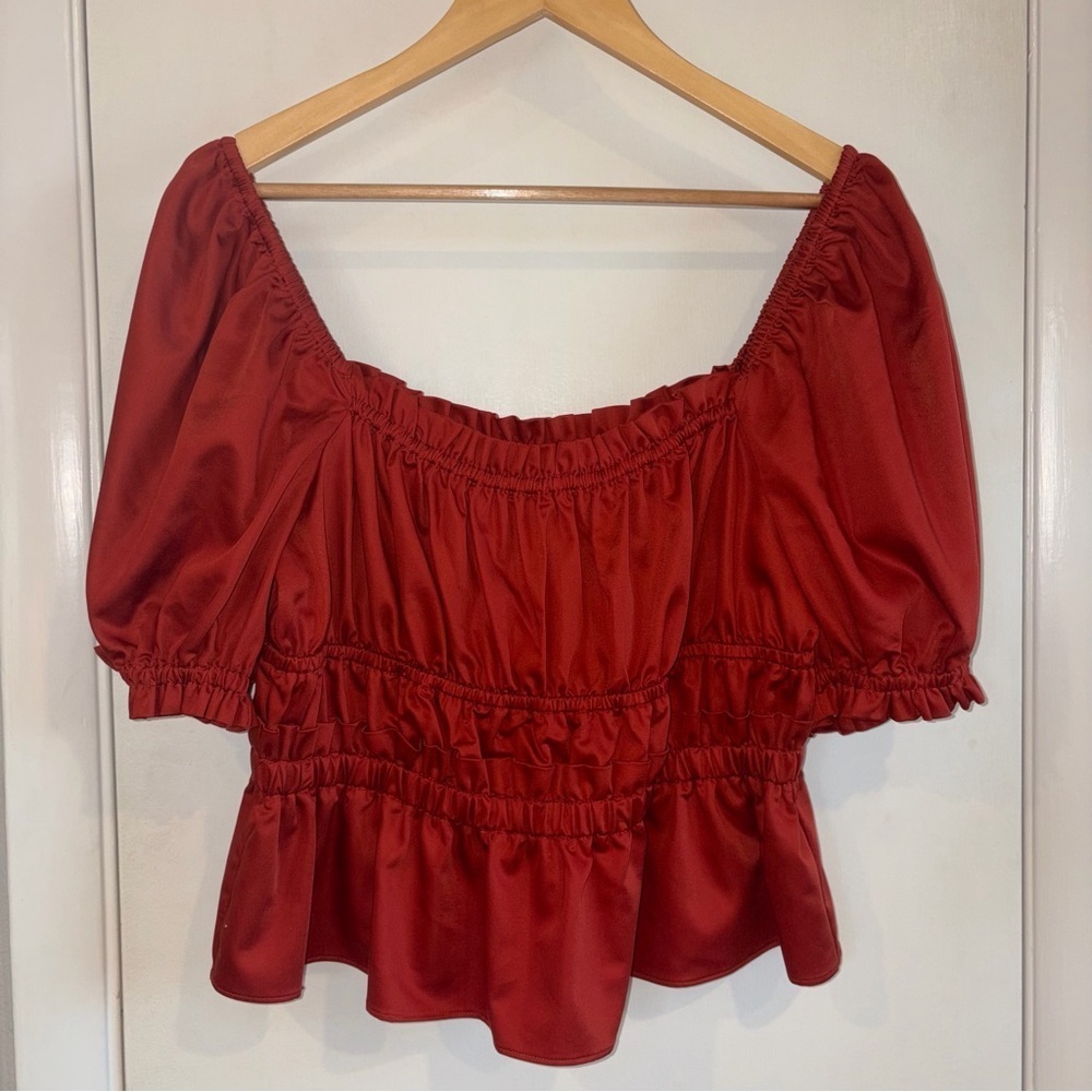 Antonio Melani Angel Sateen Short Sleeve Blouse. Size: Large. Color: Brick.